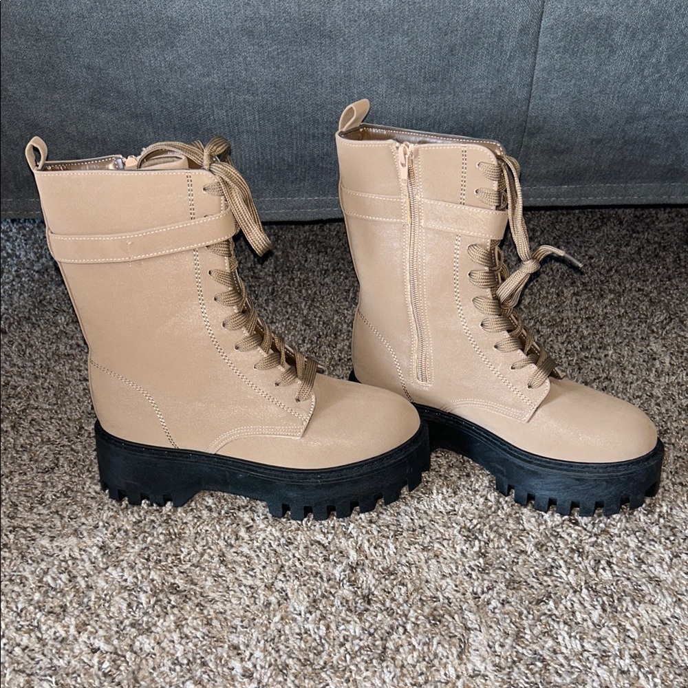 Rouge! Beige Combat Boots